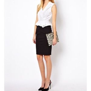 Colorblock white blouse/black pencil skirt dress